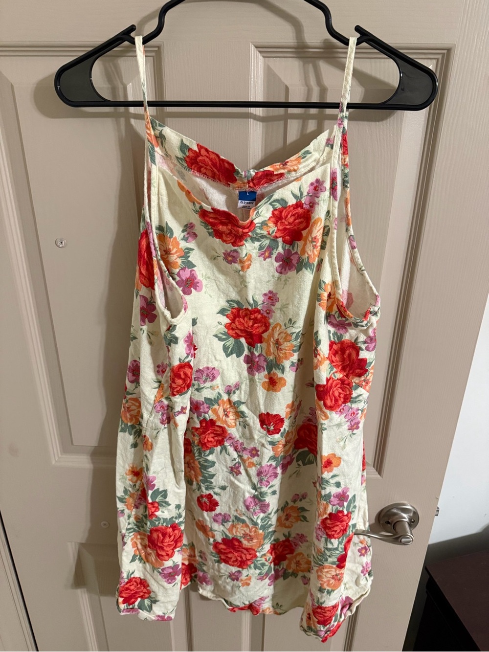 Floral Cream Spaghetti-Strap Dress